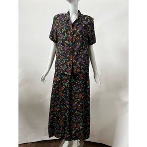 Sag Harbor Womens 2 Piece Skirt Suit Set Multicolor Floral Pockets Vintage S M